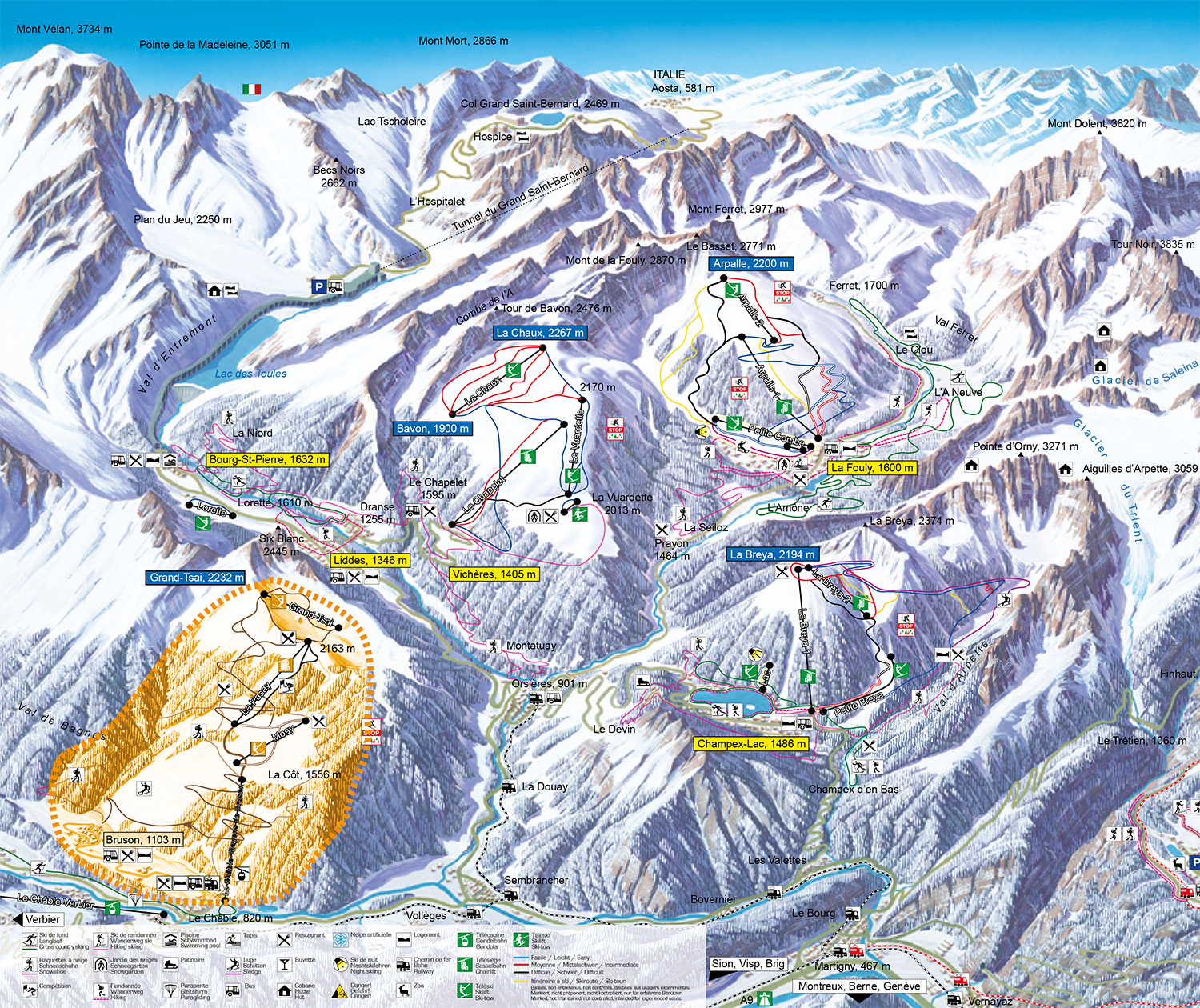 Ski map of Pays du Saint-Bernard
