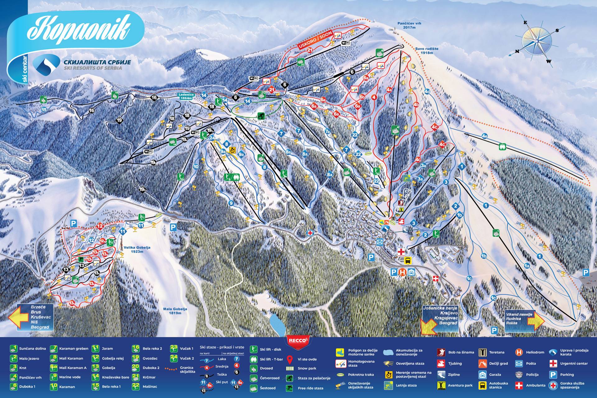 Kopaonik Ski Map Serbia