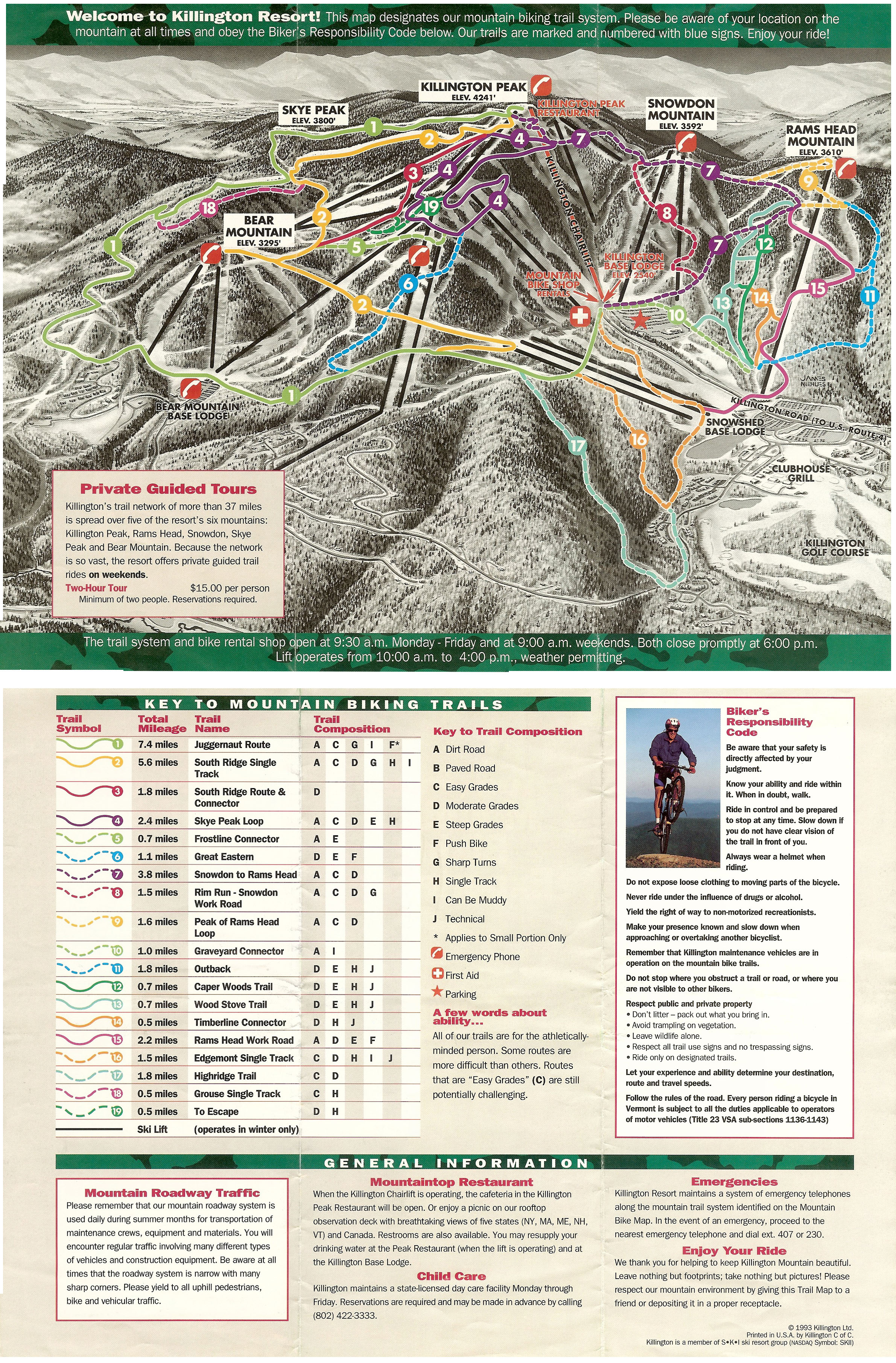 1992 Killington Mountain Bike Map
