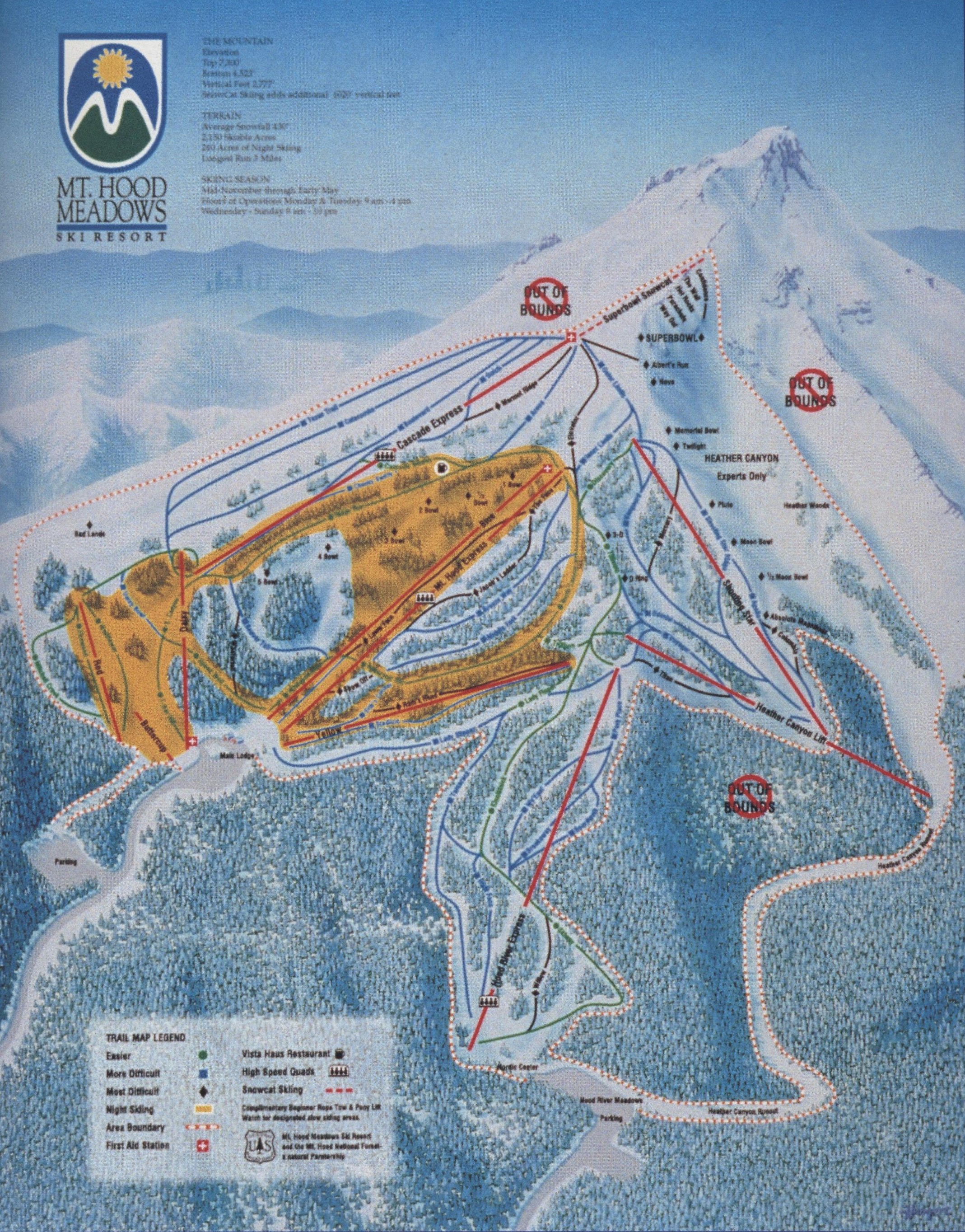 Oregon Ski Resort Map Bamboo Coaster Mount Hood Meadows.
