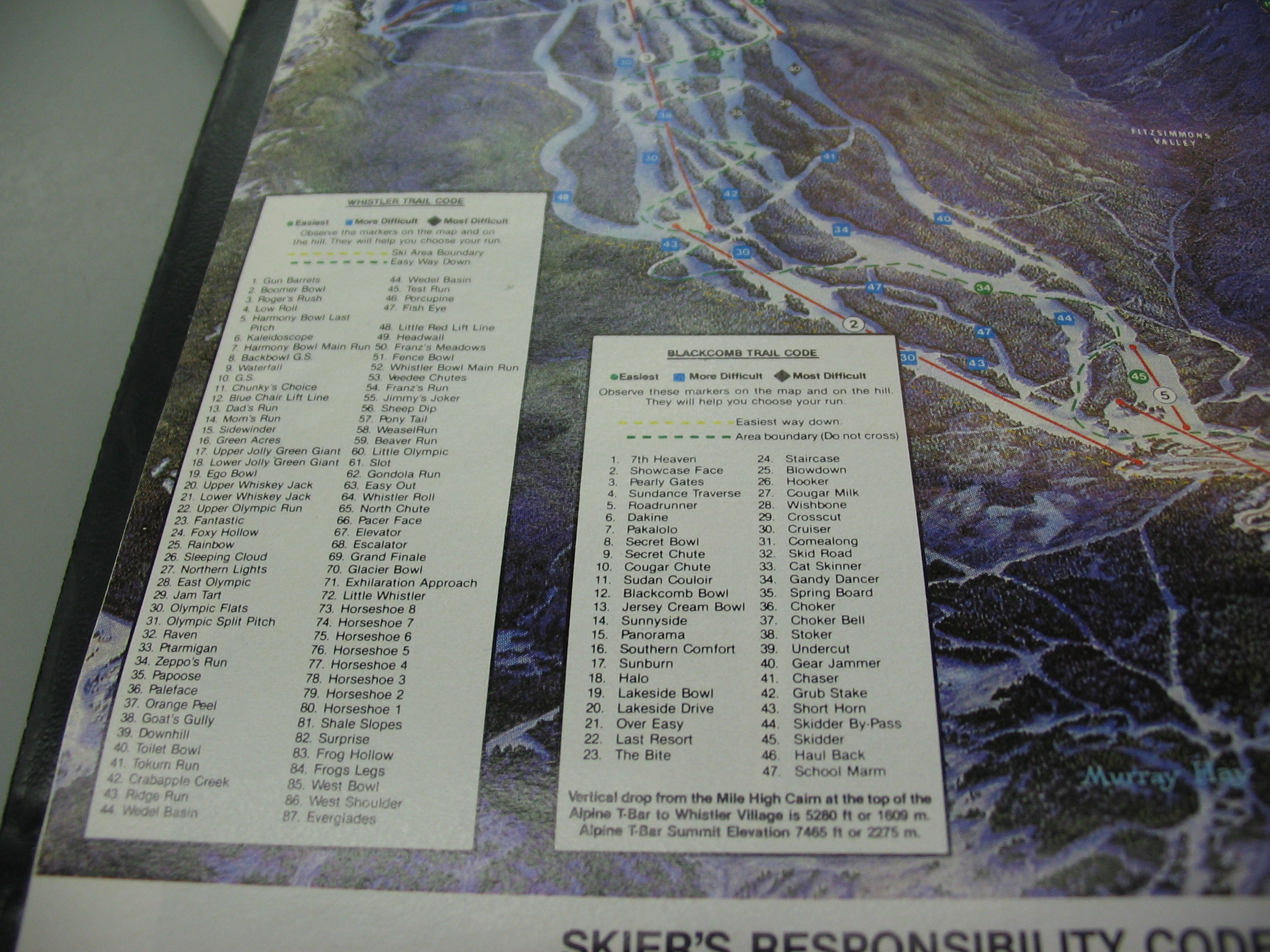 1986-87 Whistler-Blackcomb Ski Trail List