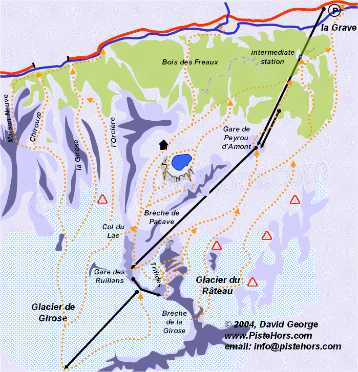 Map showing off piste routes.