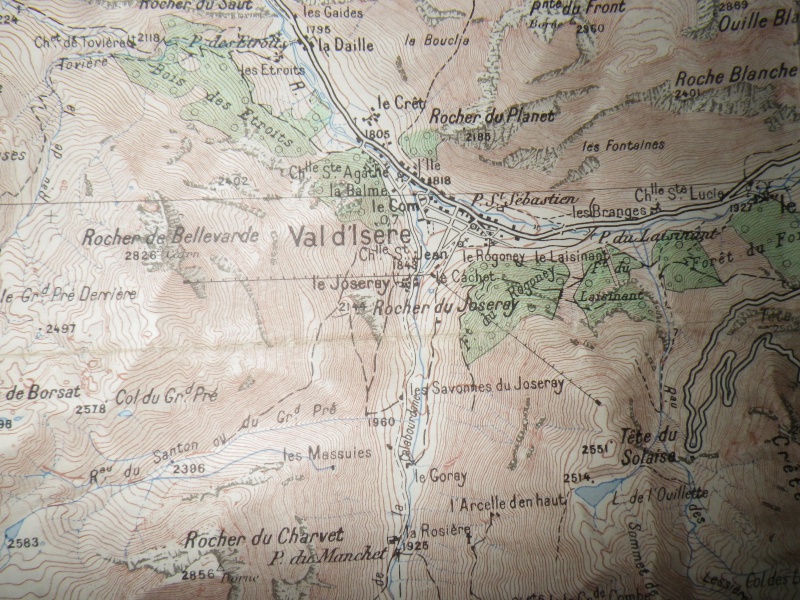 Topo map of the Val d'isere village in 1953 showing 2 ski lifts.